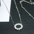 Silver Tone Pave CZ Hollow Circle Pendant Necklace view 2