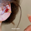 Red Crystal Single Ear Cuffs in Gold and Silver Tones view 3