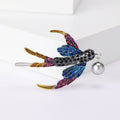 Multicolor Rhinestone Swallow Brooch Pearl Drop Black Body view 1