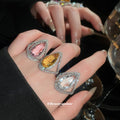 Silver Teardrop Halo Crystal Open Rings Four Colors view 3