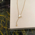 Gold Tone White Pearlescent Butterfly And Heart Lariat Necklace view 4