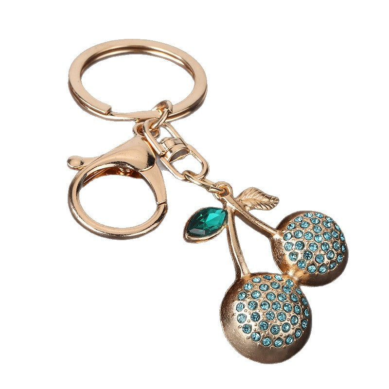 Rhinestone Cherry Metal Keychain Bag Charm Gift Accessory