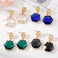 Gold Textured Disc Hexagon Crystal Drop Earrings Four Colors view 1