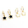 Gold Tone Black and White Star Huggie Drop Earrings view 1