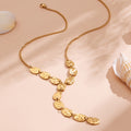 Gold Hammered Teardrop Disc Y Necklace With Extender view 4