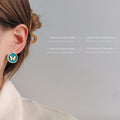 Gold Butterfly Round Enamel Stud Earrings Green Black Pair view 2