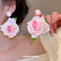 Dimensional Rose Flower Stud Earrings in Four Colors view 3