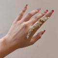 Leaf Crystal Open Ring Two Tones Gold Silver Cascading Stones view 3