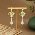 Fourteen Chinese Style Green Bead Fan and Leaf Earrings view 11