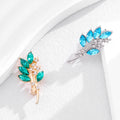 Blue and Aqua Crystal Olive Branch Metal Brooch Pin Set view 5