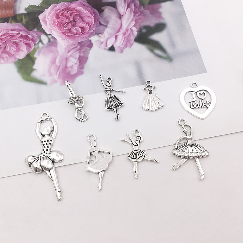 Antique Silver Zinc Alloy Ballet Girl Tutu Charm Pendant for DIY Keychain Necklace Bracelet