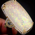 Gold Tone Iridescent White Rectangular Statement Ring view 1