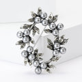 Crystal Leaf and Pearl Wreath Brooch for Jackets Scarves and Coats view 2