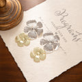 Two Tone Textured Double Flower Long Stud Earrings view 3
