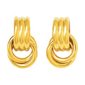 Triple Ribbed C-Shape Linked Circle Drop Earrings Gold Steel view 5