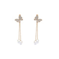 Gold Butterfly Double Chain Clear Look Long Stud Earrings view 5