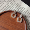 Gold Crystal Pave Oval Stud Square Drop Earrings Pair view 6