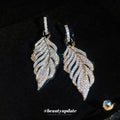 Crystal Leaf Drop Earrings with Silver Tone Openwork view 3