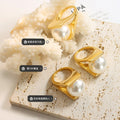 Gold And Steel Angular Band Rings With Large White Pearl view 2