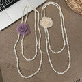 White Fabric Flower Layered Faux Pearl Long Necklace view 2