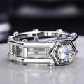 Silver Double-Layer Geometric Openwork Hexagon CZ Ring view 3