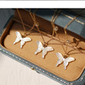 Gold Tone White Butterfly Pendant Necklace with Fine Chain view 2