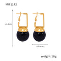 Gold Square Frame Ball Drop Earrings White Cream Black view 8