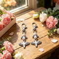 Silver Angel Wing Cross Lobster Clasp Charm With White Beads view 3