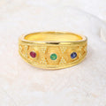 Gold Tone Wide Band Ring With Multicolor Round Stones view 2