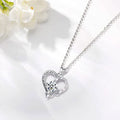 Silver Tone Double Heart Pendant Necklace With Clear Stones view 4