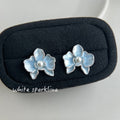 Light Blue Enamel Orchid Stud Earrings Pearl Centers Pair view 4
