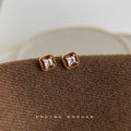 Mini Gold Square Crystal Stud Earrings Beaded Amber Frame view 4