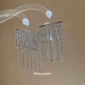 Pearl Top Crystal Fringe Bar Earrings with Polished Metal Tone Details view 3