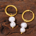 Freshwater Pearl Huggie Earrings Gold Steel Nine Styles view 4