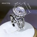 Square Clear Solitaire Double-Halo Triple-Rail Ring Silver Tone view 4
