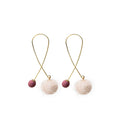 Gold Loop Threader with White Fuzzy Ball Drop Earrings view 5