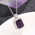 Silver Tone Purple Rectangle Crystal Pendant Necklace view 3