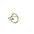 Gold Open Geometric Oval Ring With Tiny Teal Stone view 5