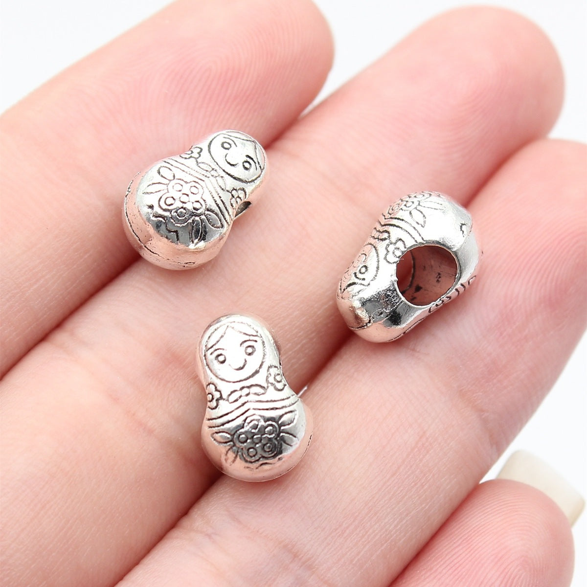 13x8.8x8.7mm 2.5g Multicolor Zinc Alloy Matryoshka Doll Large Hole Double Sided Beads for DIY Necklace Bracelet Making