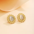 Five Color Oval Stone Look Gold Tone Statement Stud Earrings view 6