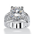 Wide Round Solitaire Pave Shoulder Ring In Silver Tone view 6