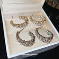 Crystal Pave Open Hoop Stud Earrings Jewelry Pair Set view 2