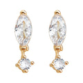 Gold Marquise Clear CZ Drop Earrings Round Dangle Pair view 5