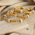 Gold Braided Open Cuff Bracelet Crystal Pave Rings view 3
