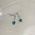 Silver Mini Blue Crystal Five Point Star Drop Earrings view 3