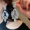 Silver Tone Crystal Geometric Drop Stud Earrings With Decorative Metal Accents view 3