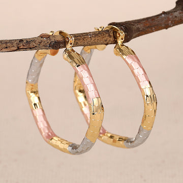 Segmented Pink And White Large Hoop Earrings In Three Sizes