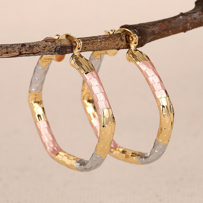 Segmented Pink And White Large Hoop Earrings In Three Sizes