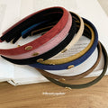 Slim Flocked Fabric Headband Gold Love Plaque 9 Colors view 2