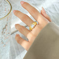 Heart Glass Stone Ring Embossed Band Gold or Steel view 8